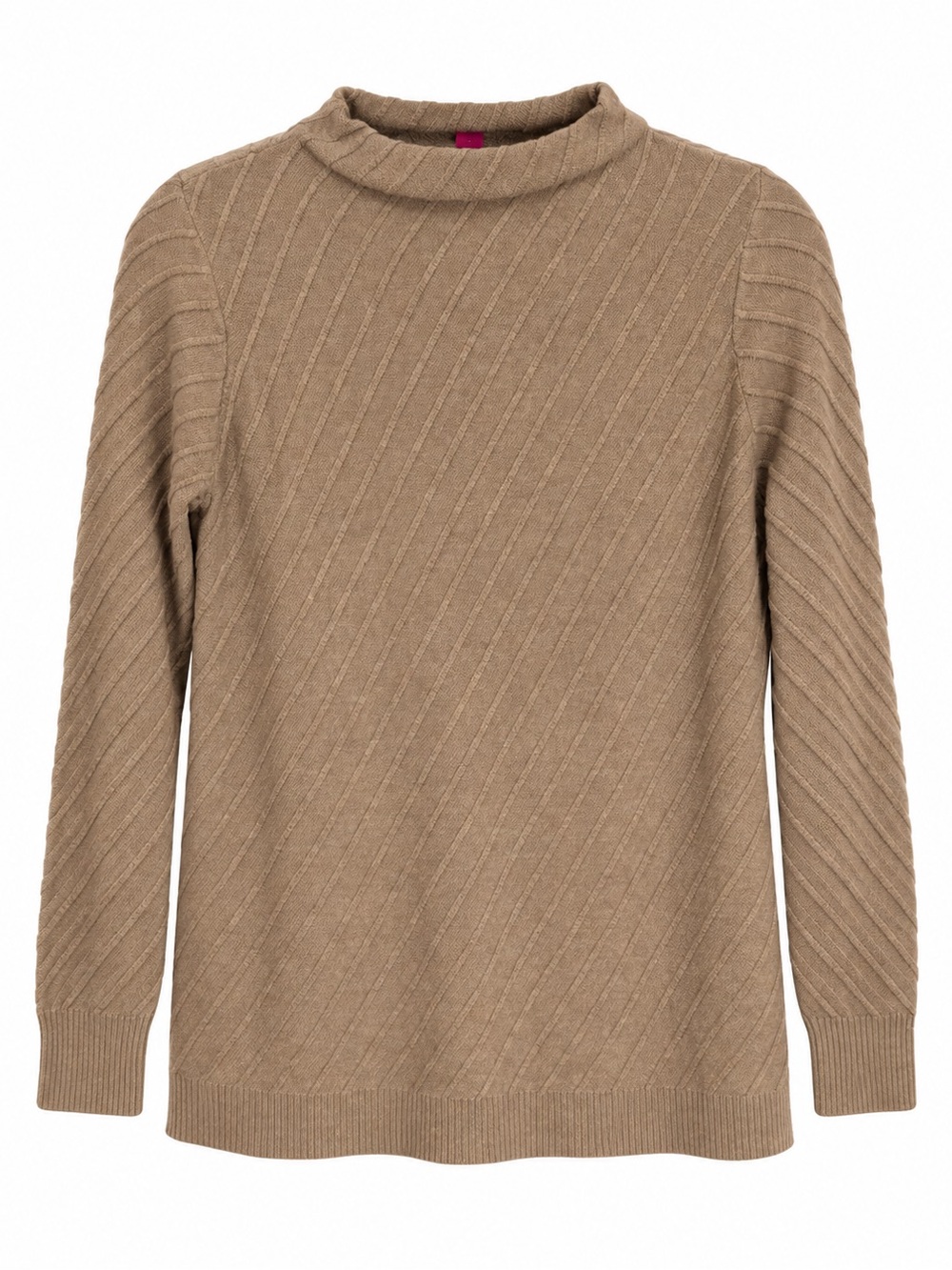 Designer Vince Camuto, Ribbed Mock Neck Sweater,Taupe, Modal Cotton Blend, Small